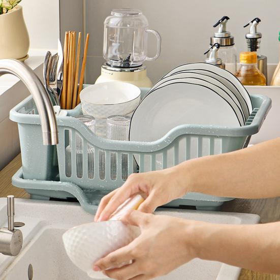 Draining Dish Rack with Drain Tray Prevents Water Accumulation Rack Large Partitioned Storage Organizer for Kitchen