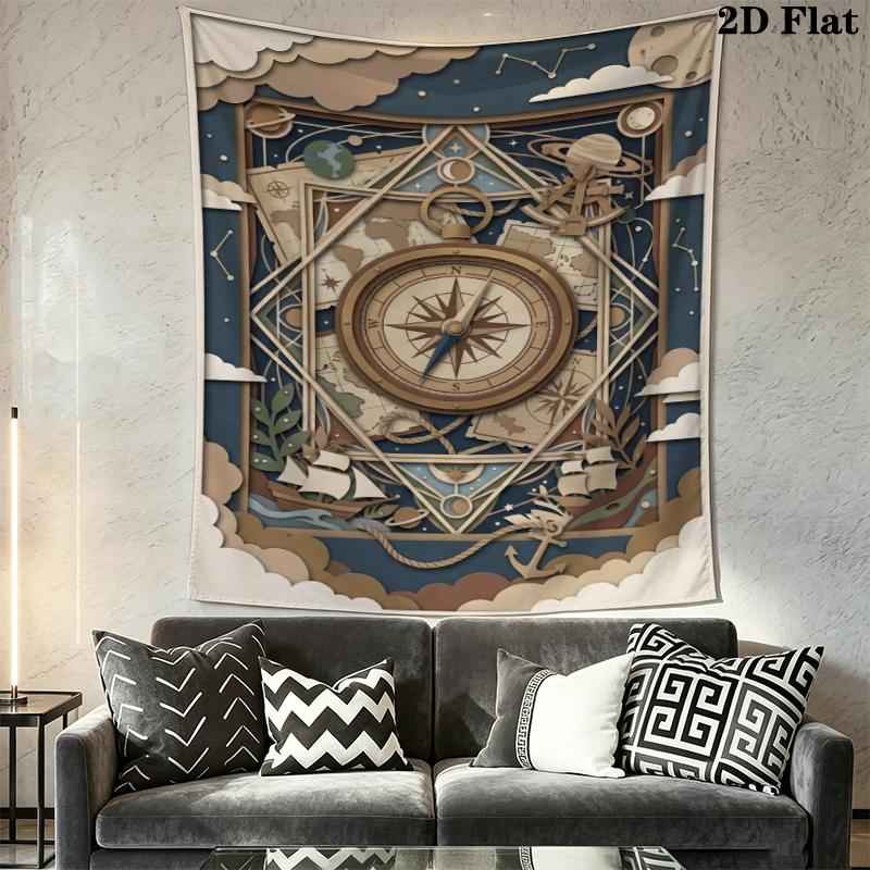 Compass Wall Tapestry Aesthetic Wall Hanging Printed Fabric Blanket Decorative Tapestries for Bedroom Living Room Home Decor