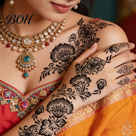 Event Makeup Tattoos Temporary Stickers, Fake Body Arm Chest Shoulder with Black Lace Flower Waterproof Pattern, Non-Irritating Art Sticker
