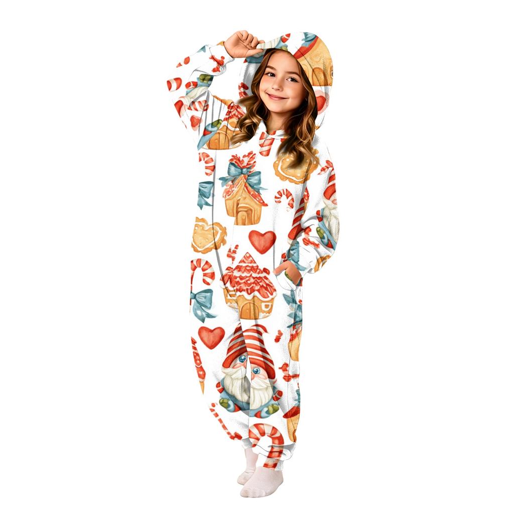 Kinder Weihnachts-Flanell-Einteiler mit Aufdruck, Hausanzug-Set