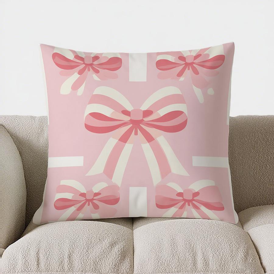 Home Decor Pink Bows & Hearts Patterned Pillow Cover Pattern Cushion Cover Suitable For Sofa Bedroom Car Pillow Cover