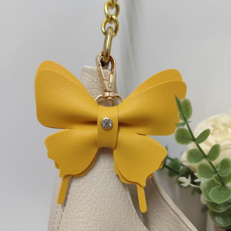 Elegant Leather Diamond Butterfly Charm Pendant Keychain