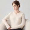 Lekasha Women's Cashmere V-Neck Cable Knit Sweater - Korean Style, Autumn/Winter, Solid Color Pullover