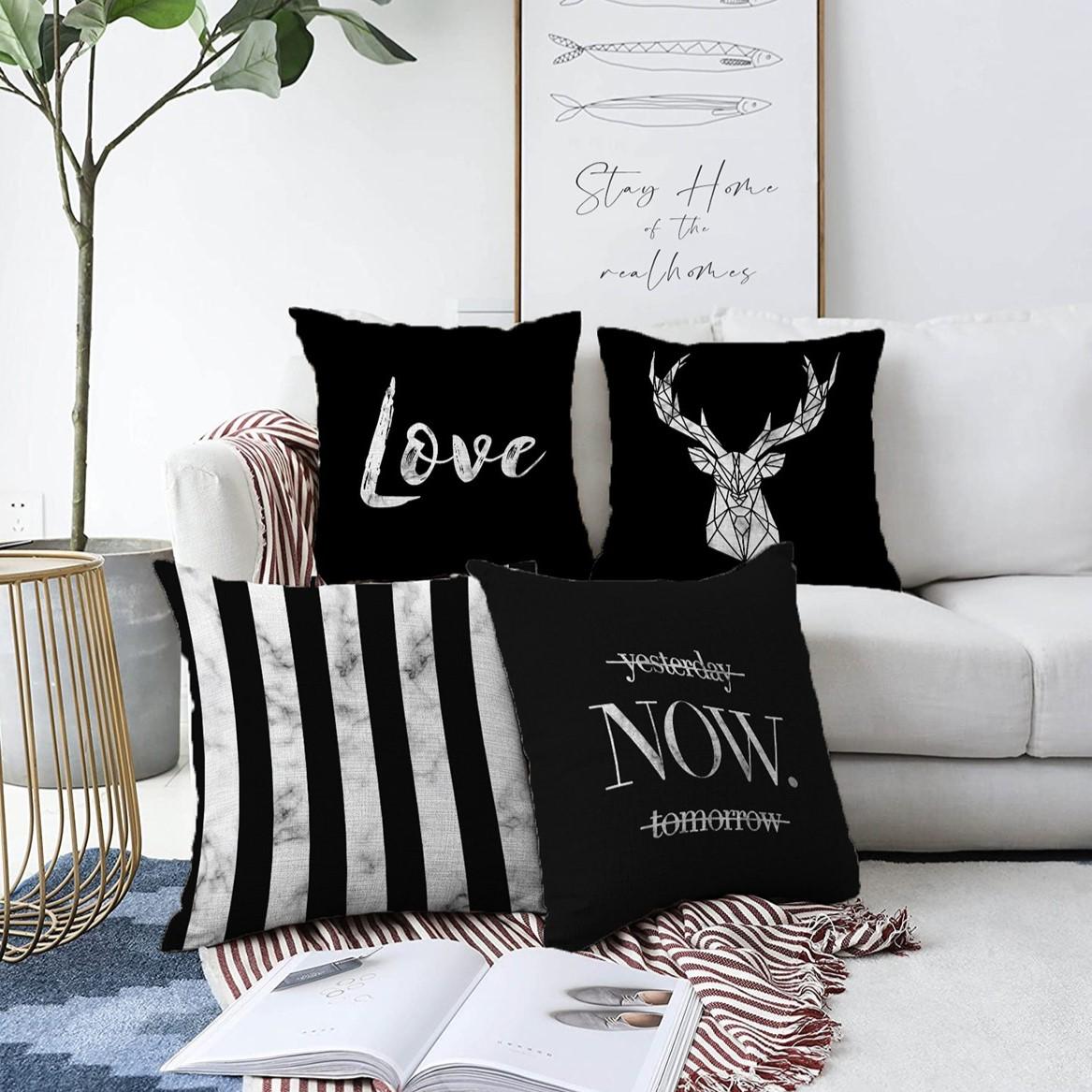 

Набор из 4 двухсторонних черных мраморных декоративных чехлов для подушек из синели