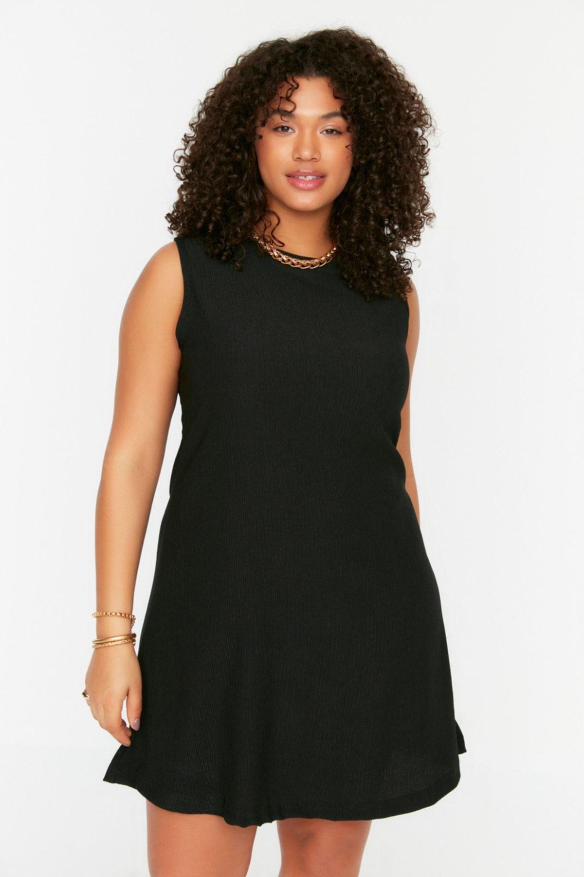 

Women s Style Plus Size Black A-line Wrap Knitted Dress 2XL