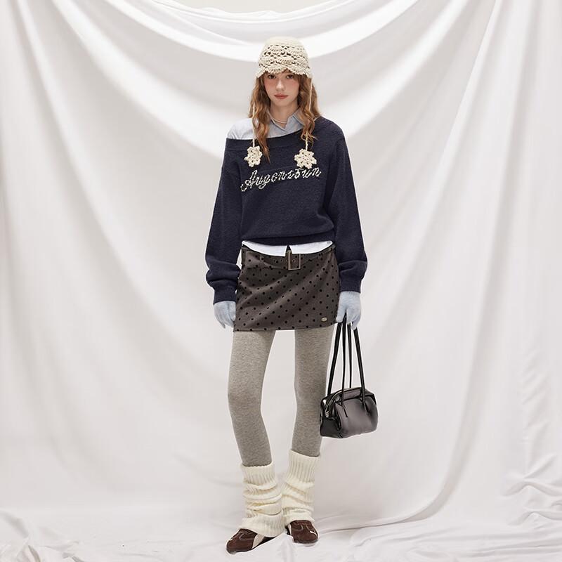 UNIFREE Off-Shoulder Letter Jacquard Knit Sweater