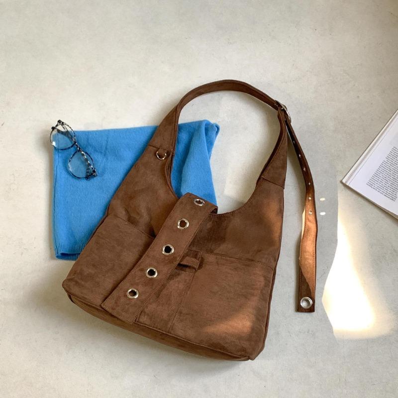 Autumn and winter retro suede bag, belt buckle, shoulder bag, large bag, suede large capacity, high-end tote bag women