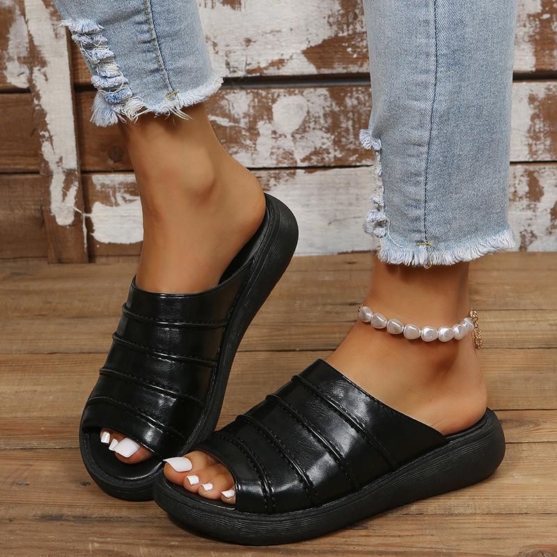 

Hollow platform slippers summer slope heel fashion fish mouth open toe shake bottom muffin and women s shoes shoes 35 чёрный