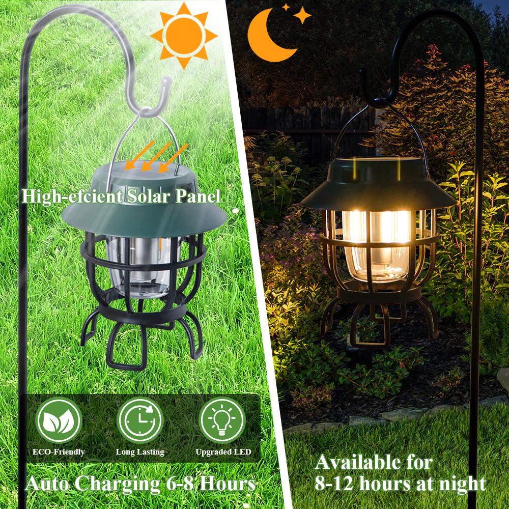 Set of 2 LED Solar Camping Lantern Dimmable Rechargeable Lantern IPX3 Water-Resistant Portable Outdoor Camping Lights Hiking