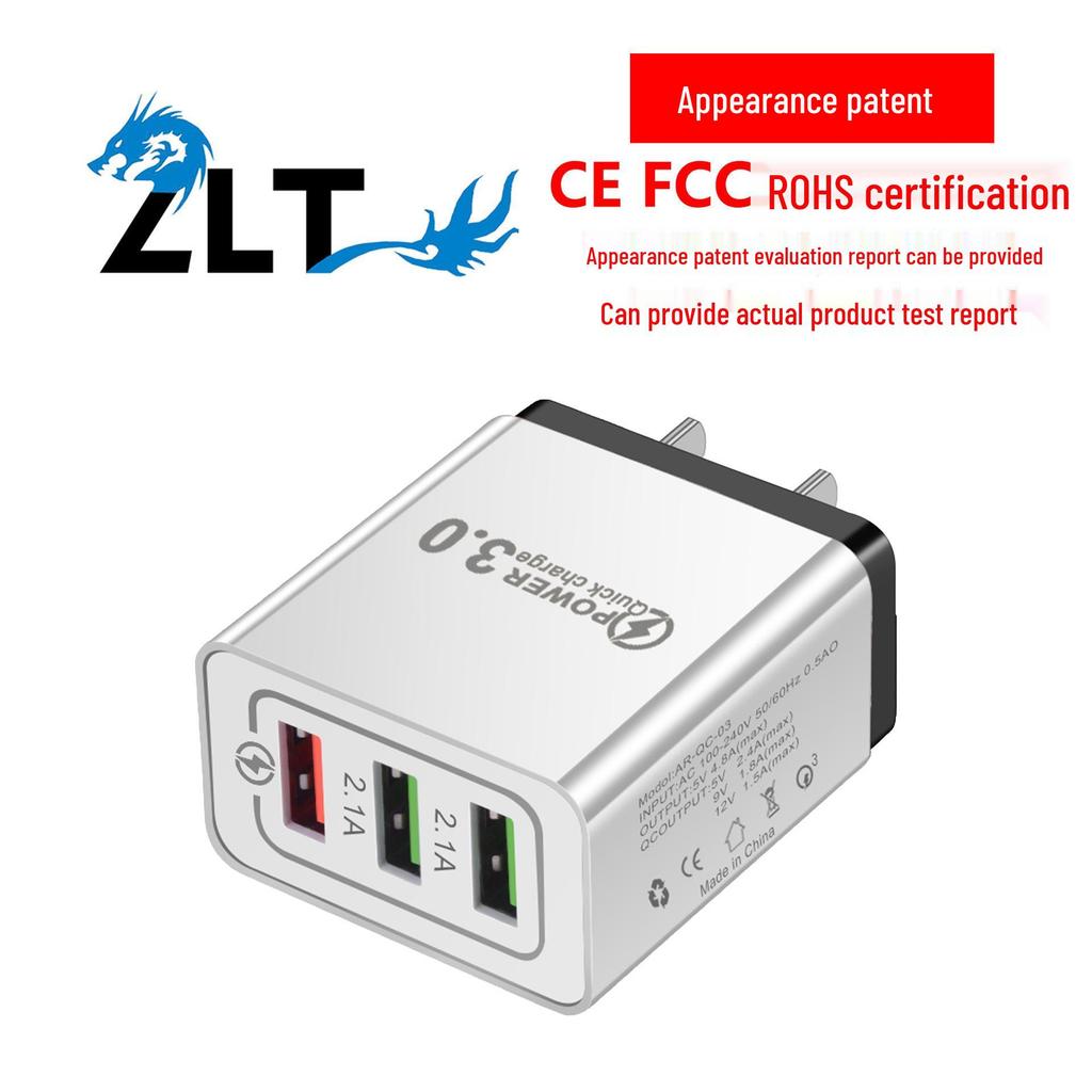 QC3.0 Fast Charge 3-Port USB Travel Charger (US/EU) - 5V/9V/12V, 2.4A