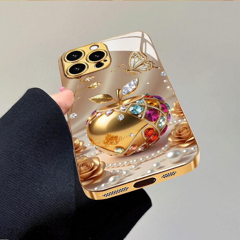 Luxus Goldenes Für Apple Muster Metallische Farbe Glas Handyhülle Für iPhone 17 16 15 14 13 12 11 Pro Max 16 Plus 17 Air 16E Hülle