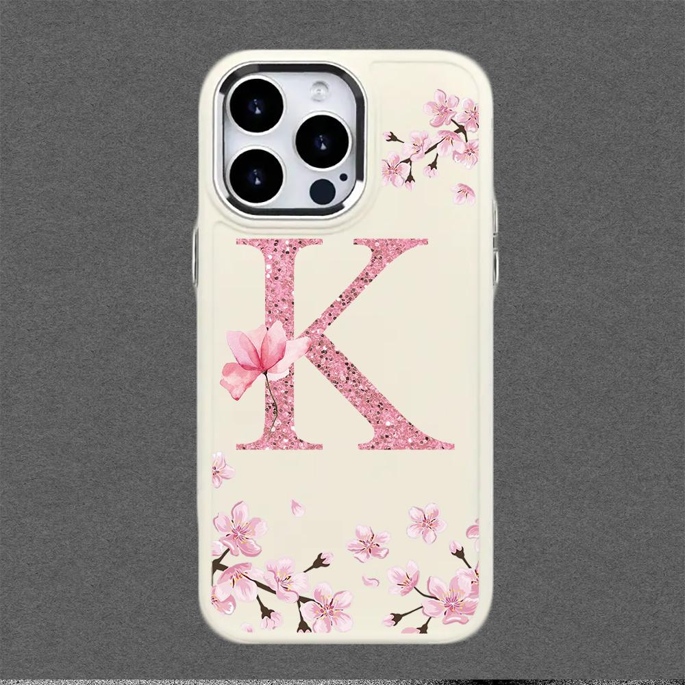 Cherry Blossom Letters Case,suitable for iPhone 16 15 14 13 12 11 Pro Max X XS XR