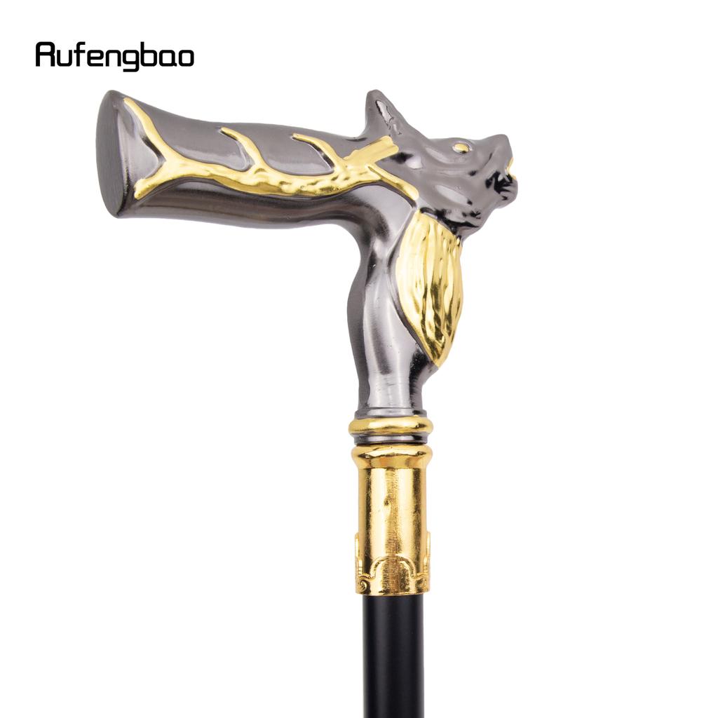 Golden Black Deer Walking Cane Fashion Decorative Walking Stick Gentleman Elegant Cosplay Cane Knob Crosier 92cm