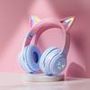 Cuffie wireless sfumate RGB auricolari Bluetooth con orecchie di gatto carine con microfono, auricolari stereo per musica e giochi, regali per bambini