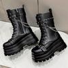 Women's Platform Boots Fashion Mid-calf Leather Boot Thick Soled Gothic Boot Punk Style Cosplay Boots for Women Motorcycle Boots