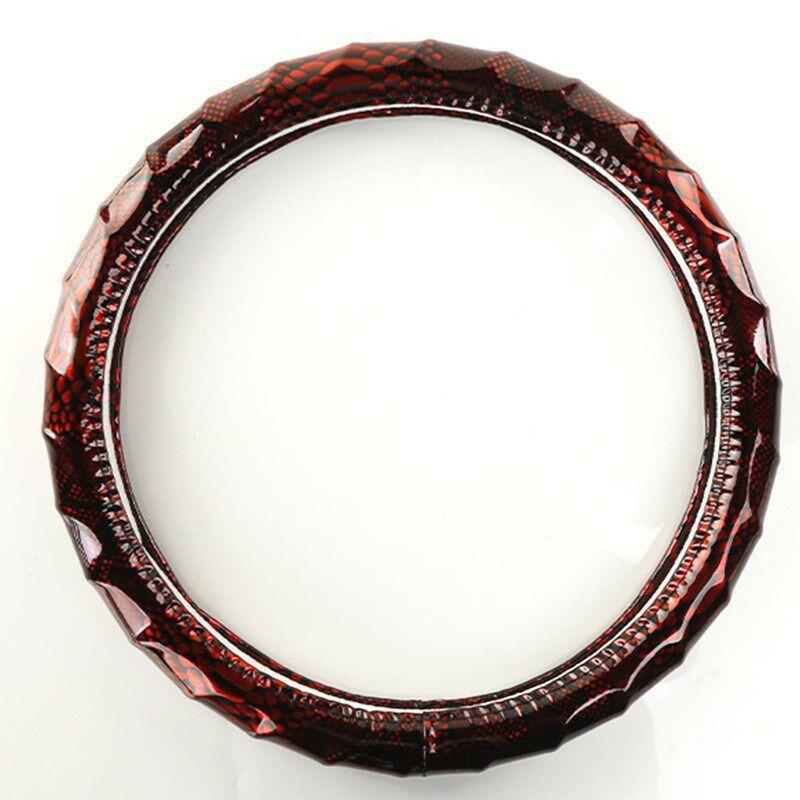 

New Snake-Pattern Pu Steering Wheel Cover, Car Glossy Leather D-Shaped Handle Cover, Universal for All Seasons, Non-Slip Car Steering Wheel Cover Red, 38cm