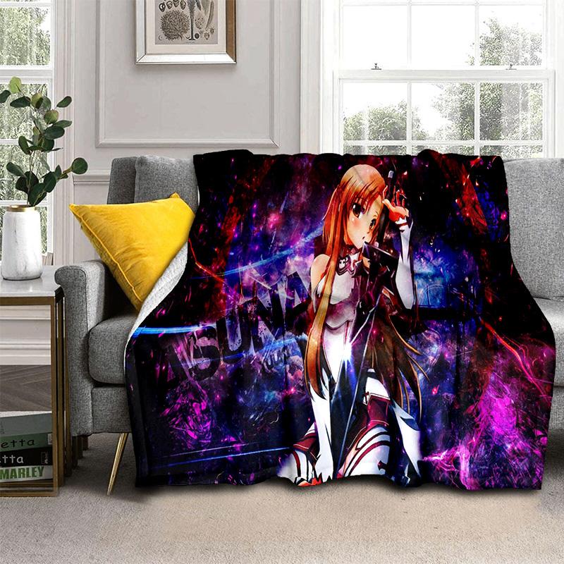 Sword Art Online SAO Novel Cartoon Blanket,Soft Throw Blanket for Home Bedroom Bed Sofa Picnic Travel Office Cover Blanket Kids