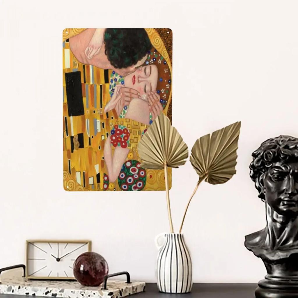 Custom Der Kuss von Gustav Klimt Metallschild Vintage Malerei Kunst Blech Dekorative Schilder Plakette Tor Garten Hof Man Cave Bar Wand