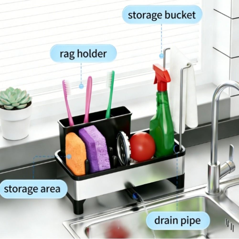 Kitchen Sponge Holder Sink Organizer Divided Compartments Efficient Drainage Tidy Sink Area Storage Rack Storage Holder
