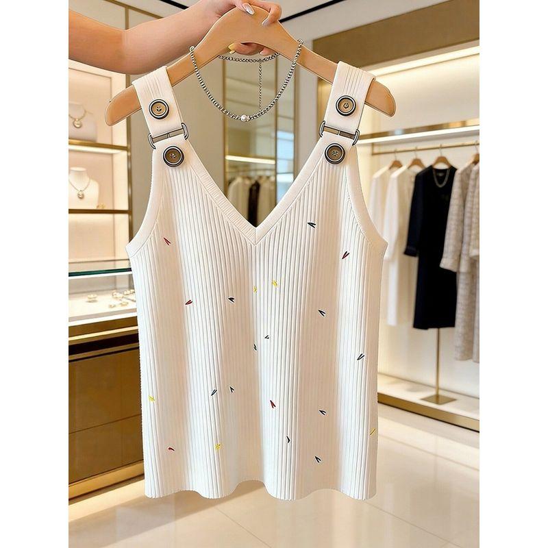 

2026 Summer New Niche Design White Tank Top with a Stylish and Elegant Vibe, Slim Fit for Layering or Wearing Alone White Vest L