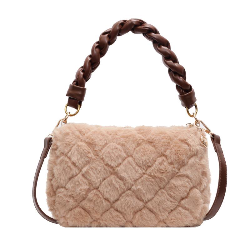 

Women s bag autumn and winter new fashion retro style plush plaid woven portable women s small square bag shoulder messenger bag хаки