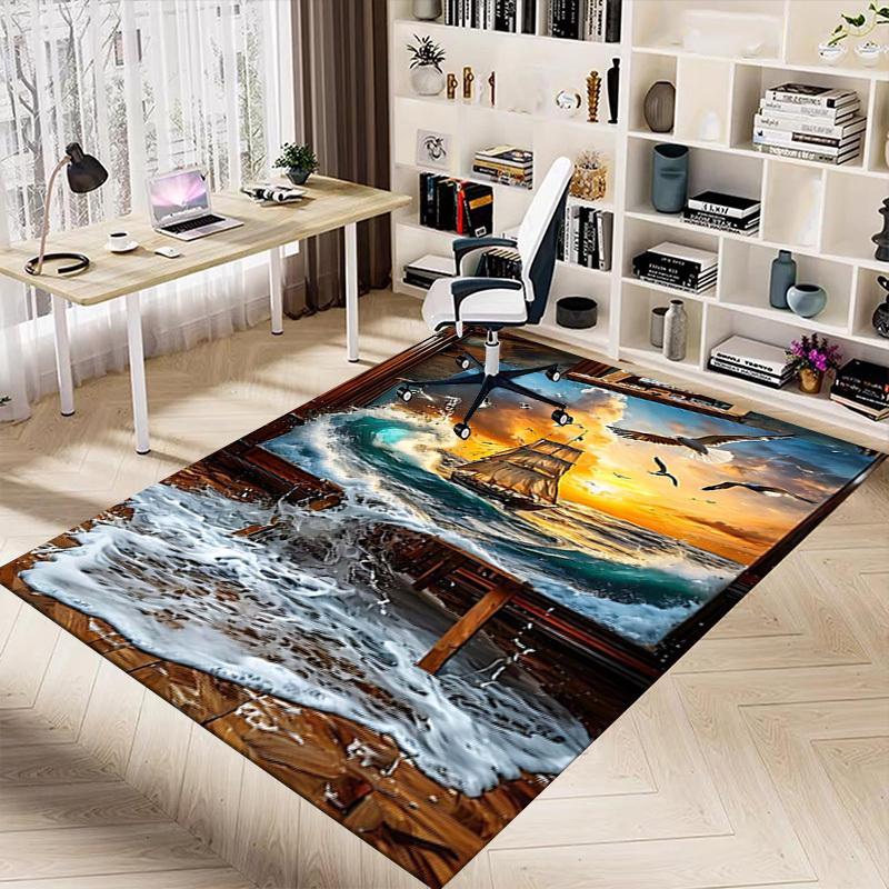 1PC Sailboat Ocean Non-Slip Floor Carpet Compatible for Office&Living Room&Bedroom&Dining room - Flat-Weave Machine-O368