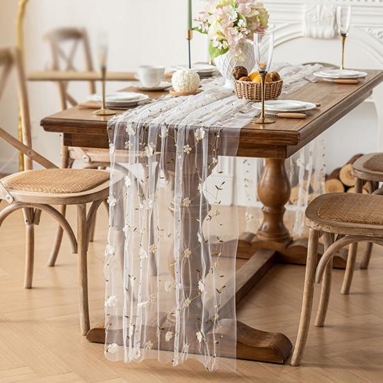 Květinová výšivka Běhoun na stůl Vyšívaný květinový tylový běhoun na stůl Jarní letní běhoun na stůl