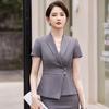 Women's Professional Gray Summer Suit - Elegant Workwear for Beauty Salons and Jewelry Stores