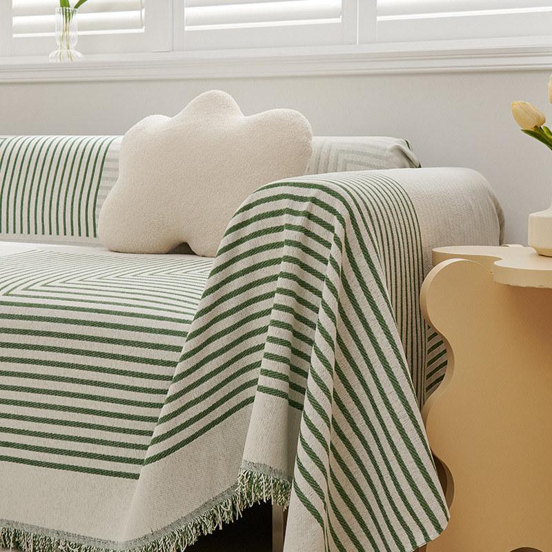 Nordic Chenille Stripe Couch Covers for Sofas Tassels Sofa Towel Blanket Universal Slipcover Living Room Dust Proof All-season