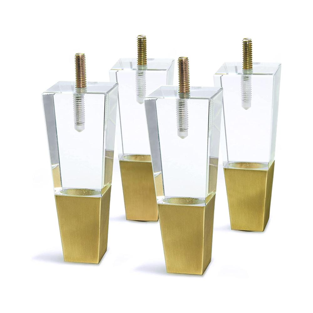 Patas Cuadradas de Acrílico para Muebles de Repuesto Pies para Gabinete Decoración Moderna Transparente Patas DIY Estilo Cuadrado Juego de 4 Gold 120mm