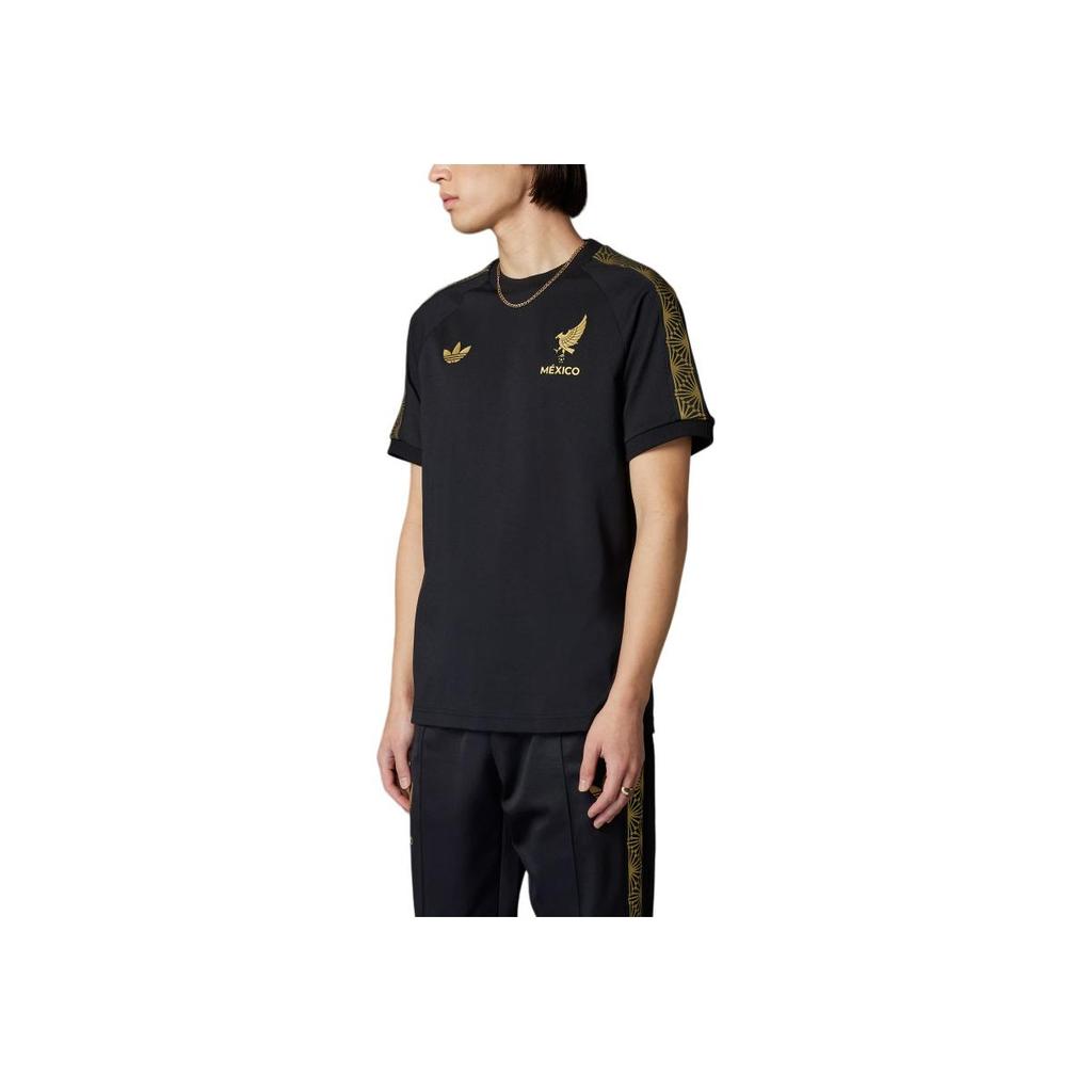 adidas Originals SS25 Mexico Gold Equipment Series Soccer Pullover Casual Short Sleeve T-Shirt Men Tops Black JE5336