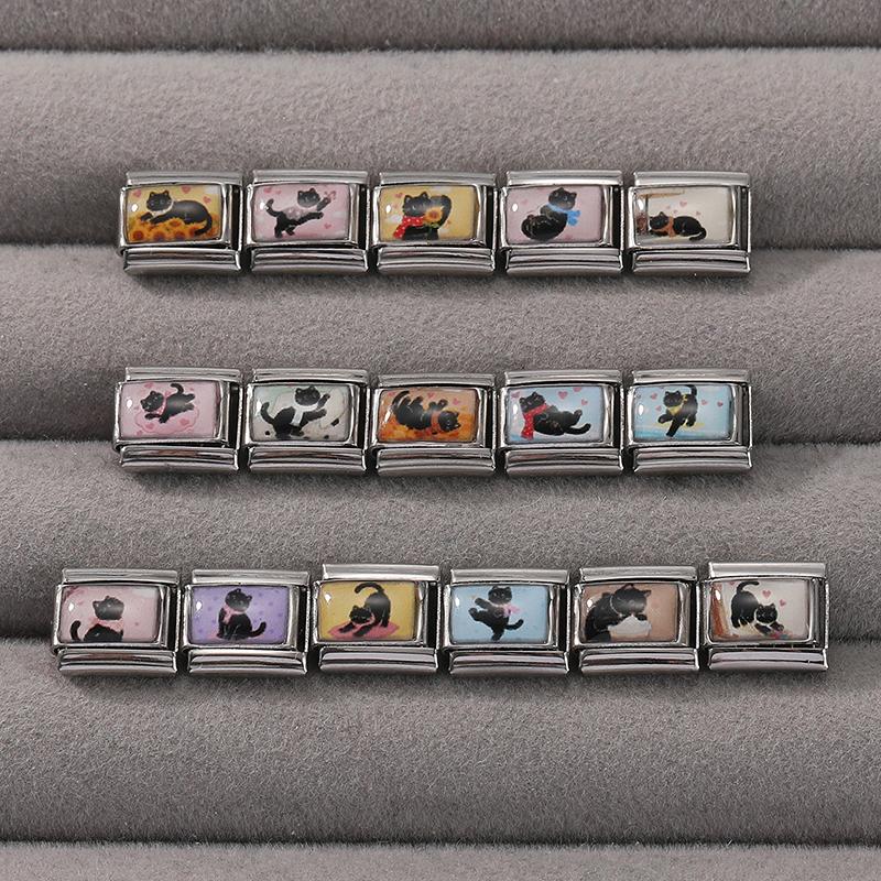 New Creative Design Funny Cats Sunflower Cake Moon Italian Charms Fit 9MM Stainless Steel Women Men Bracelet DIY Jewelry Gifts