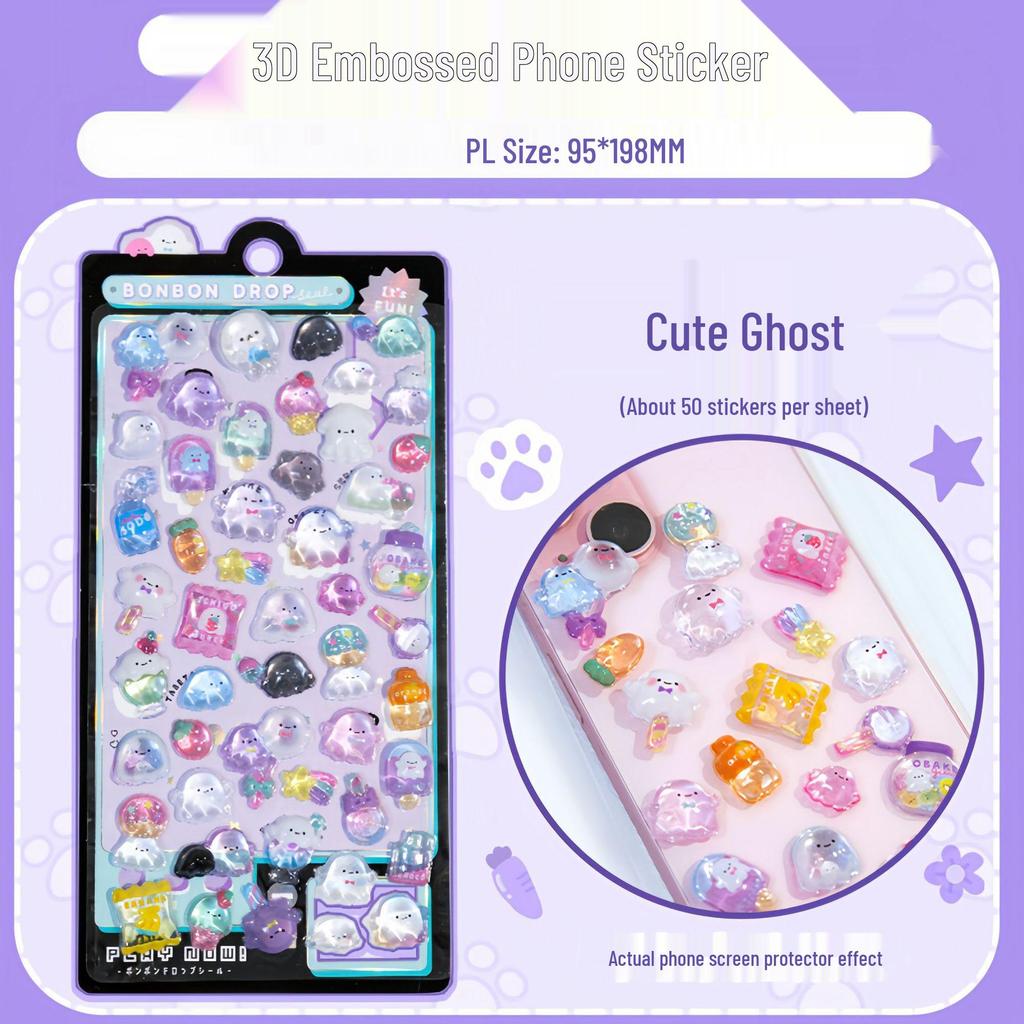 Children's 3D Cartoon Puffy Crystal Diamond Stickers - Cute Embossed Decor for Girls