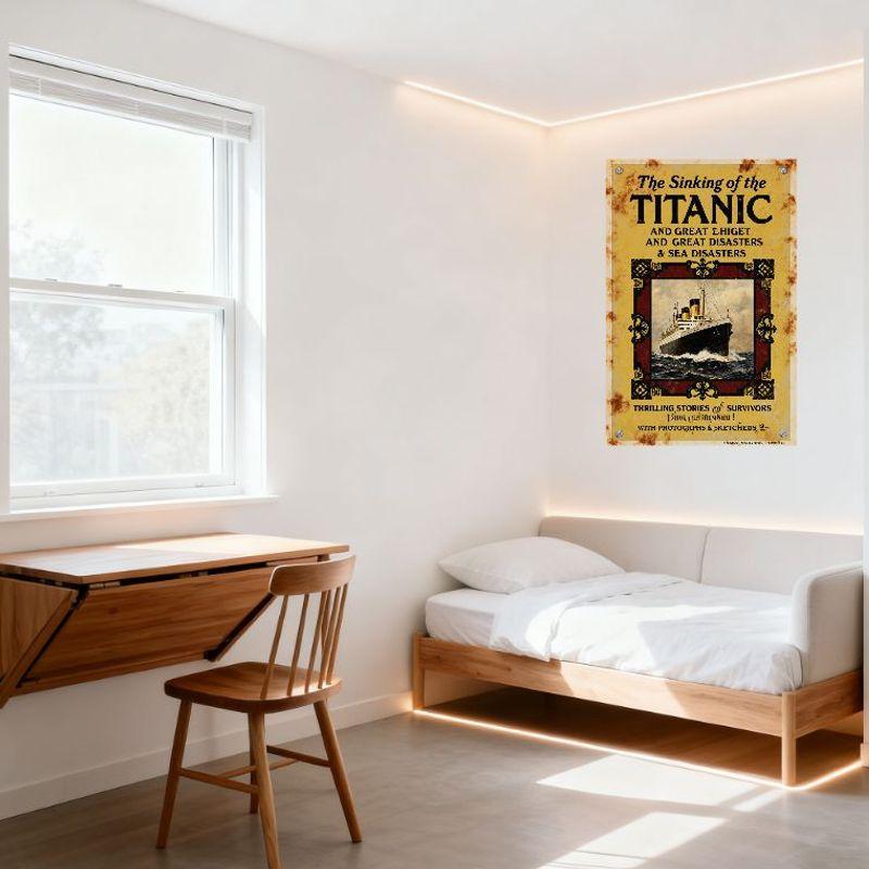 Vintage Titanic Disaster Metal Sign - Sinking of Titanic & Great Sea Disasters Tin Poster with Illustrations, Thrilling Stories