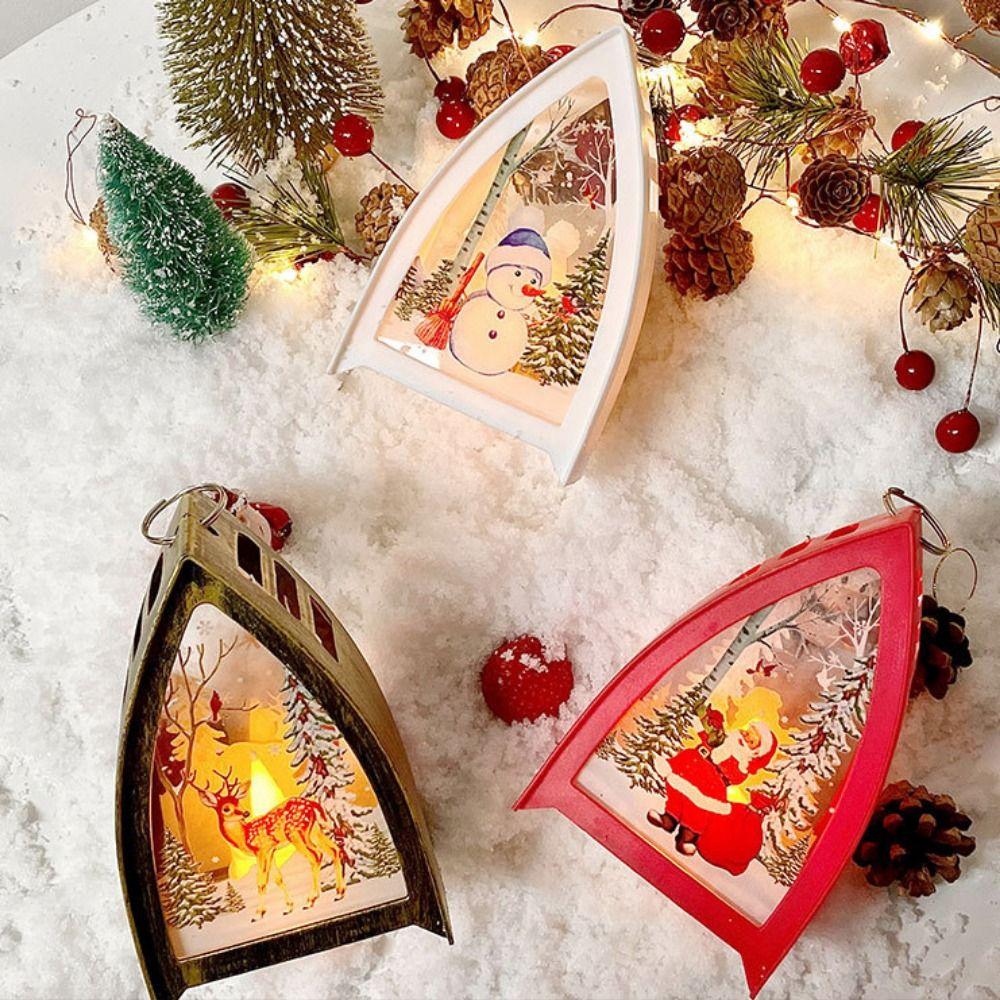 

Triangle Christmas Lantern Decorative Elk LED Desk Light Snowman Night Light Decoration