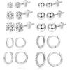 Stud Earrings for Women Hypoallergenic Sterling Silver Post Hoop and Studs Earrings Set for Multiple Piercing Small Ball Cubic Zirconia Earring Studs