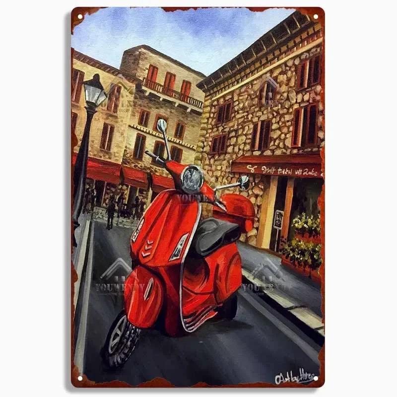 Retro plechová cedule pro domácí dekoraci, Vintage kovový plakát Vespa, Bar, Klub, Motocyklová garáž Nástěnná dekorace, Značka