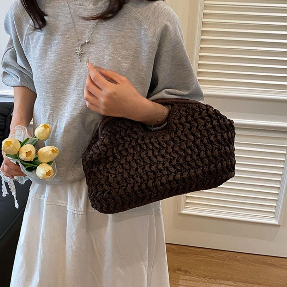 Large Capacity Woven Handbag Grass Clutch Crescent Bag Trendy Straw Bag Girls