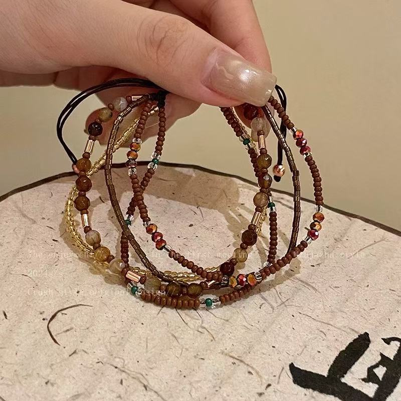 New Chinese Colorful Bead Bracelet for Women Antique Elegance Adjustable Multi Layer Stackable Hand Jewelry