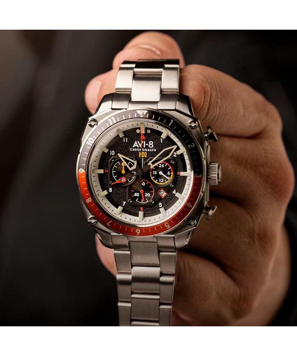 AVI-8 Hawker Hunter Atlas Dual Time Chronograph Raven Black Dial Quartz AV-4100-11 herreklokke