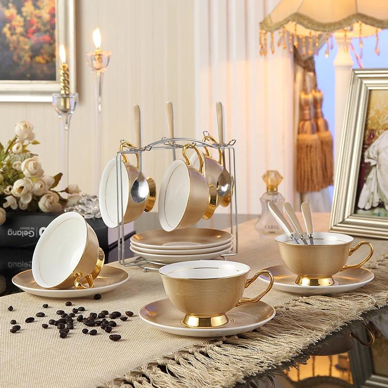 Top-grade British Vintage Rose Bone China Coffee cups set Porcelain Tea Sets Ceramic cups organizer tea party Six-piece Set