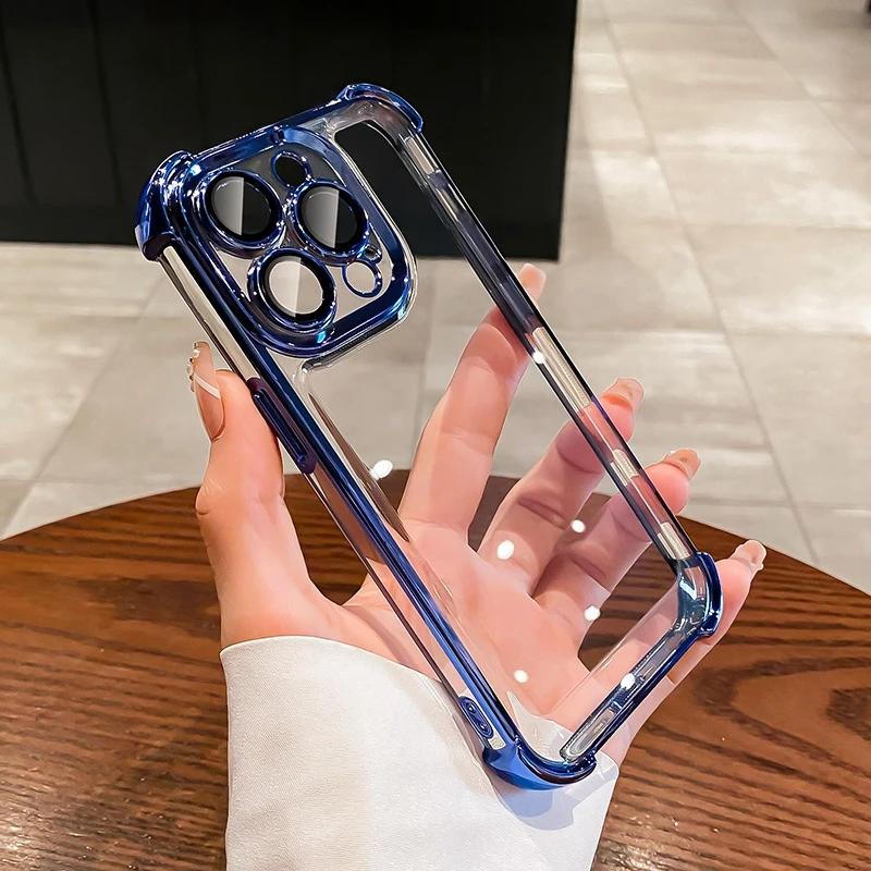 Luxury Electroplate Shockproof Transparent Phone Case For For Iphone 15 14 13 12 11 16 17 Pro Max Plus Air Bumper Back Cases Cover