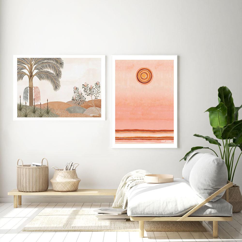 Sun Drenched Bangalow Palm Minimalist Elegant Art Canvas Painting Dusk Pastel Countryside Plains Poster Print Room Home Decor