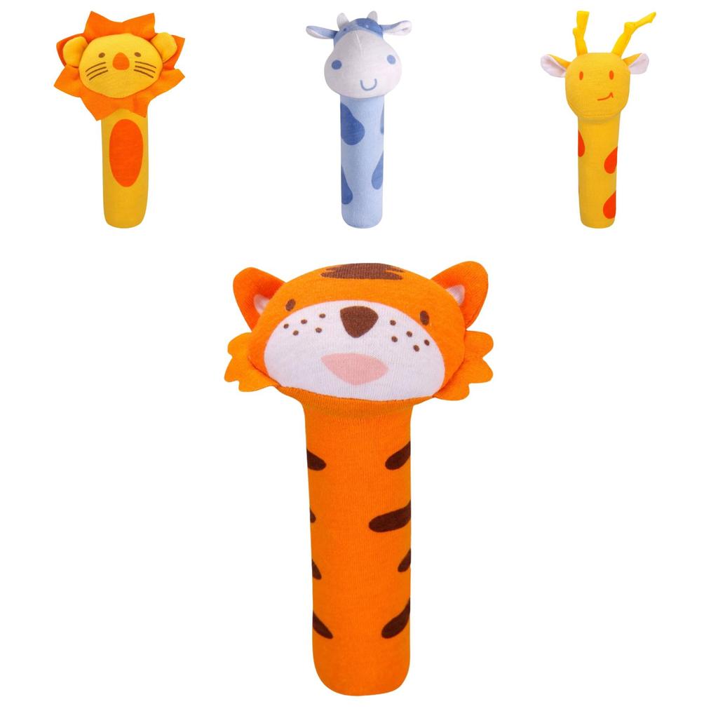 Adorable Baby Grasping Training Bb Stick Squeaky Toy With Animal Designs And Soft Knitted Fabric Stuffed With Pp Cotton