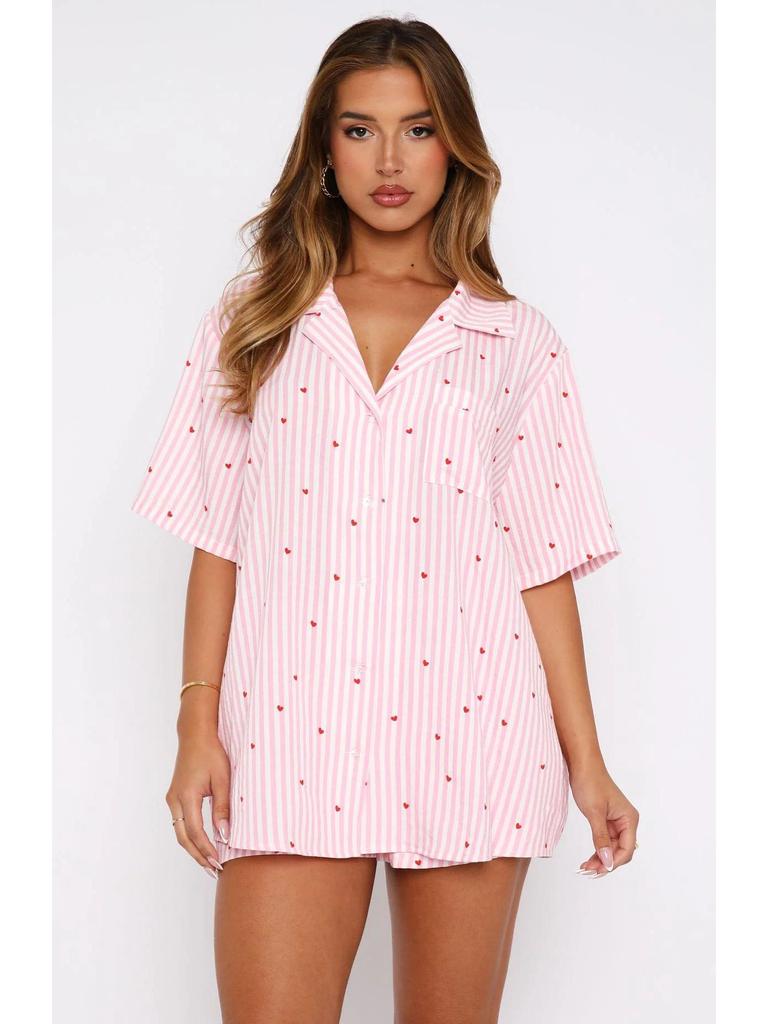 2026 Trendy Women's Personalized Print Casual Loose Shirt & Shorts Set