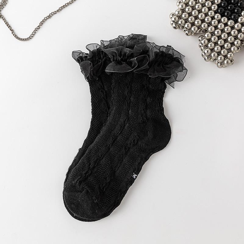 Dziewczęce skarpetki z falbankami, koronkowe, skarpetki JK Calf dla dzieci, słodkie, księżniczki, falbany, białe, czarne, kolorowe skarpetki dla dzieci, wiosna, lato
