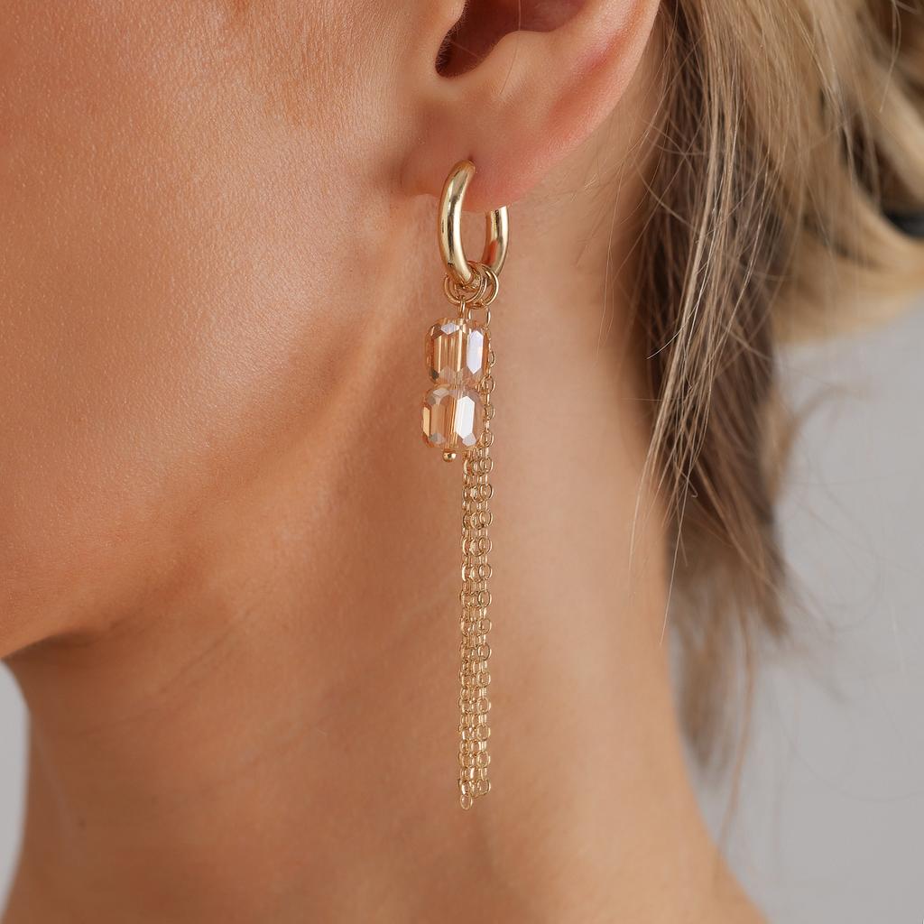 Geometric Love, Crystal Fringed Asymmetrical Sexy Ear Buckles Ins Light Luxury Earrings Earrings