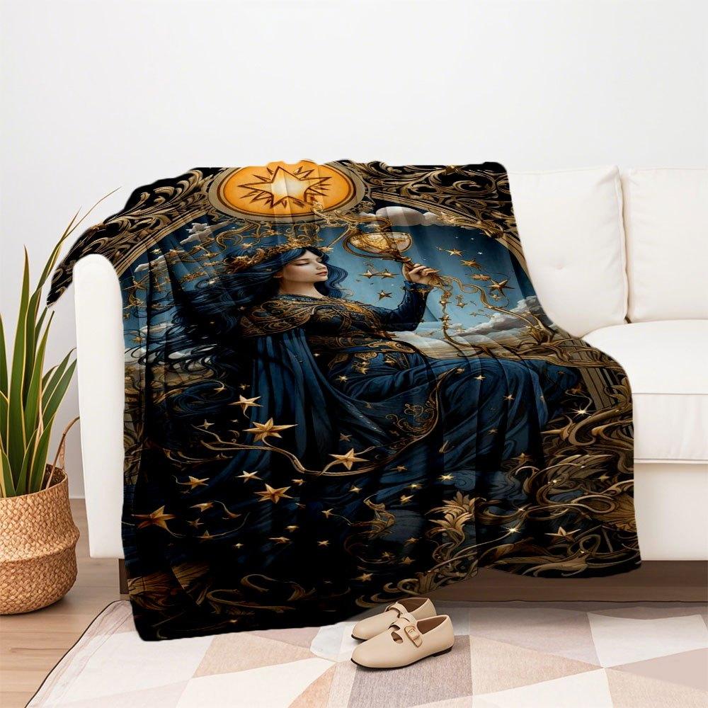 "Enchanted Starry Night Fantasy Art Print"Blanket Flannel Throw Blanket for Sofa, Bed, Travel, Camping, Office, Couch, Chair, And Bed Gift f