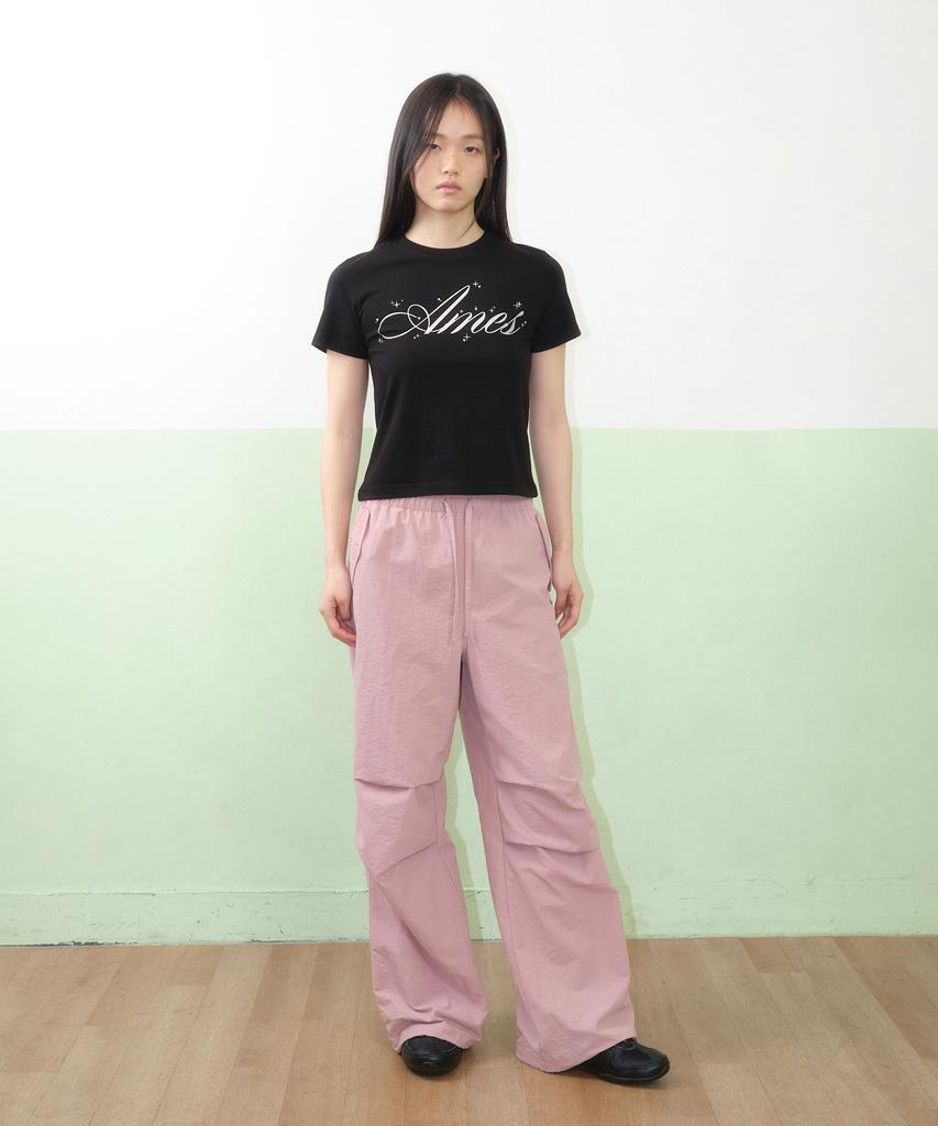 AMES-WORLDWIDE Silver Ames Crop Tee Black