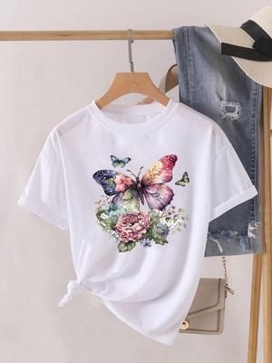 (Ασιατικό μέγεθος) Μπλούζα T-shirt υπέροχη πεταλούδα χαριτωμένη 90s Γυναικεία Ρούχα Casual Κοντομάνικη Μπλούζα T-shirt Μοντέρνο Σχέδιο Κυρία Γυναικεία Γραφικά T-shirts